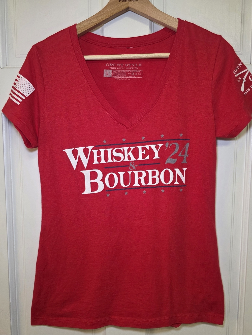 Grunt Style Whiskey & Bourbon V-Neck T-Shirt- Women's Size Lg